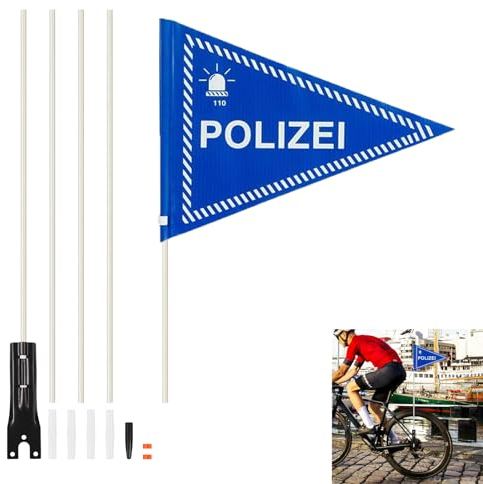 Billowvolve Fahrradwimpel Sicherheitswimpel Jungen Wimpelstange Kinder 150cm Polizei Fahrradfahne Fahrrad Wimpel Kinderfahrradfahne für Kinderfahrrad (Blaue Polizeiflagge)