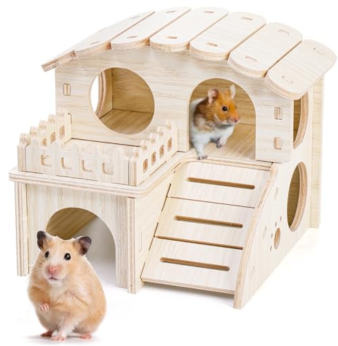 WRINGKIT Wood Hamster House, Tiny Maze Hamster Hideout