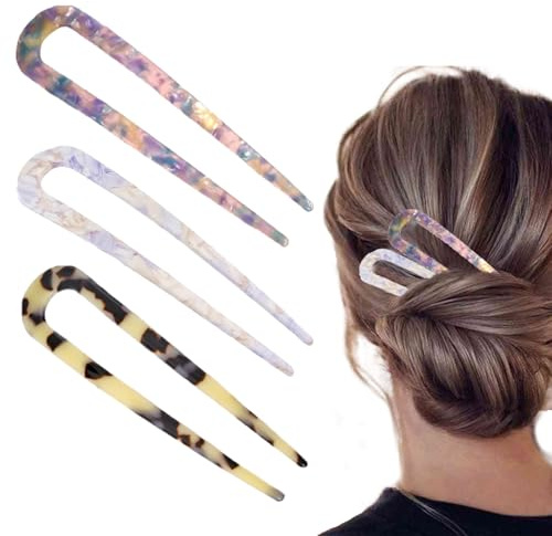 3 Pezzi Forcina a Forma di U, Forma di U Fermaglio per Capelli Stile Francese, Perni di Capelli Signora Stile Presa, Perno per Capelli a Forma di U, per Accessori per Acconciature Vintage da Donna