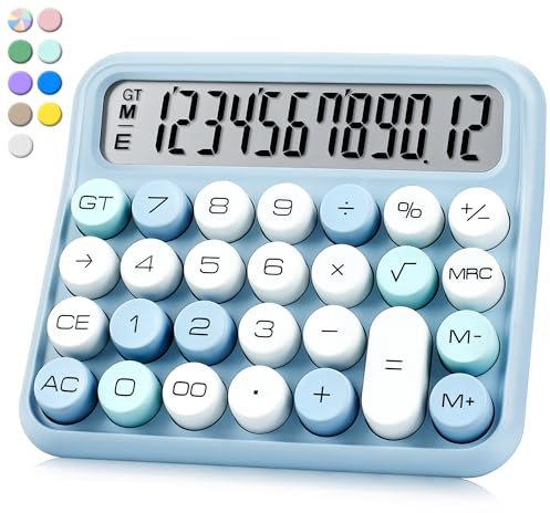 VEWINGL Calculadora mecánica de escritorio de 12 dígitos con pantalla LCD extragrande de 5 pulgadas, botones grandes de fácil presión, pantalla inclinada de 15°, calculadora de escritorio de oficina y
