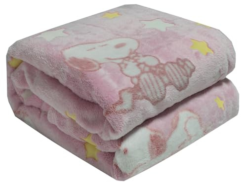 Kanguru – Mjuk Snoopy Pläd i Fleece, Rosa, 130x150 cm, Kawaii Mikrofiberfilt med Självlysande Detaljer, för Flickor och Kvinnor, Rolig Presentidé till Jul eller Födelsedag, Hem, Soffa, Säng, Barnrum