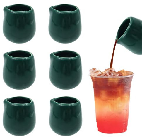BEELUKY 6 Piezas Mini Jarra de Leche Porcelana 50ml Jarra Leche Barista Mini Lechera Cerámica Jarra de Espuma de Leche Jarra de Leche Pequeña para Latte Art Capuchino Espresso Salsa (Verde)