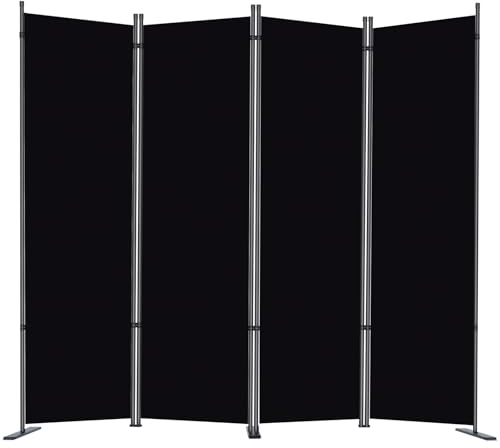 RANTILA 4 Panel Room Divider, 6 FT Folding Privacy Screen with Wide Feet, Freestanding Partition for Room Separation, Portable Room Divider Panel, 89 W x 71 H, Black