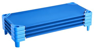 VEVOR Lit de Sieste empilable pour Enfant, 4 pcs, lit de Couchage Portable pour Tout-Petits, 130 x 57 cm, lit de garderie pour Enfants, pour Salle de Classe préscolaire, pour Dormir, se Reposer, Bleu