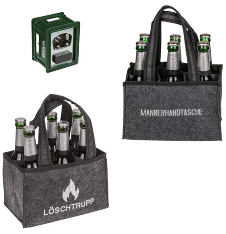 Generisch 2 Stück Filztasche Flaschenträger für je 6 Flaschen (0,33-0,5 l) 1x Männerhandtasche 1x Löschtrupptasche mit Tragegriff und 1 Flaschenöffner Bierkasten Design