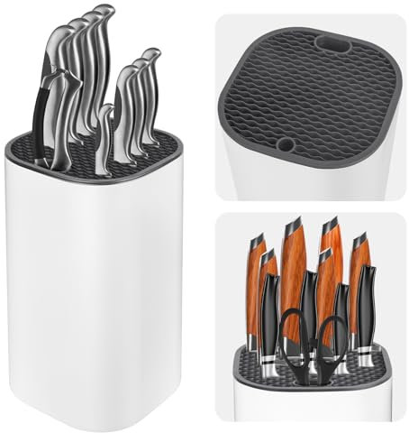 Soporte Cuchillos Universal, Blanco Bloque para Cuchillos, Portacuchillos sin Cuchillo, Organizador, Soporte para Utensilios de Cocina con Láminas Flexibles