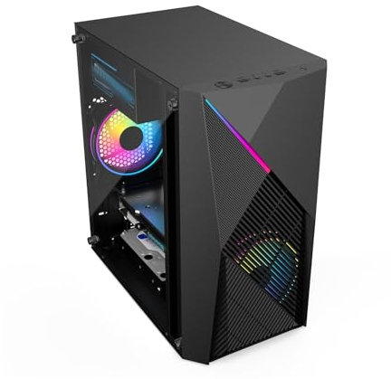 Caja De Computadora De Torre Media M-ATX/ITX, Panel Frontal con Rejilla De Vidrio Templado, Soporte Vertical For GPU Compatible con Refrigeración Líquida.