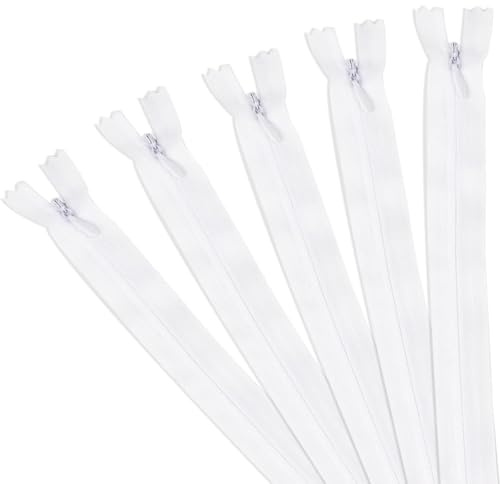 5 Pcs White Zip,DIY Invisible Zip, Zips for Sewing, 40cm Closed-Ended Concealed Zippers White Fixer for Tailor Sewing Tools Cushion DIY Craft Dressmaking Pillows Skirts Clothes Bags Pants