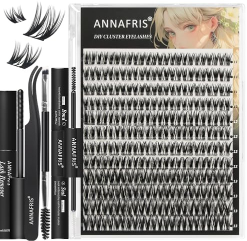 ANNAFRIS Pestañas Postizas Kit DIY Pestañas Pelo a Pelo 11-13mm Individuales Cluster Lashes con Pinzas (CS-060)