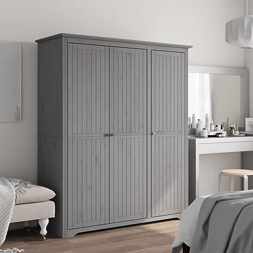 Genérico Armario BODO Madera Maciza de Pino Gris 146x53,5x173 cm,Mobiliario,Armarios y Almacenamiento,Armarios roperos-355064