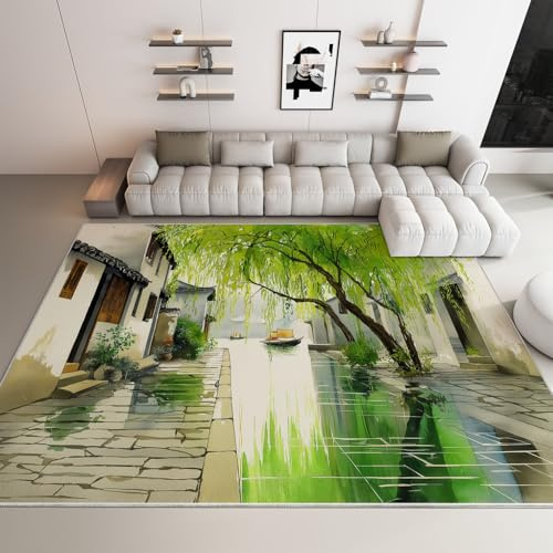 Tappeti per interni 60 x 90 cm Tappeti da Area in Lavatrice per Soggiorno Architettura Vicolo Piante Salici, Tappeto con Pelo Corto Vintage per Camera da Letto Sala da Pranzo Tappeto Antiscivolo