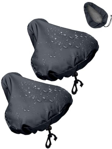 QEDBOJE 2 Fundas Sillín Bicicleta Negro, Cubiertas Impermeables Antilluvia, Protector Universal Ajustable que Previene Agrietamiento UV, Alarga Durabilidad del Asiento