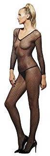 Smiffys Fischnetz-Bodystocking, Schwarz, Langärmlig und schrittlos