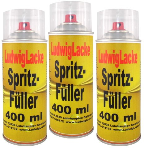 LudwigLacke 3 Spraydosen Spritzspachtel Spritzfüller Grundierung für Autolack grau
