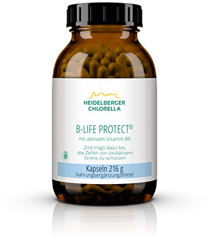 Heidelberger Chlorella – B-Life Protect Kapseln, mit aktivem Vitamin B6 (Pyridoxal-5-Phosphat), vegan, hochdosiert, gute Bioverfügbarkeit, 216 g, 360 Kapseln