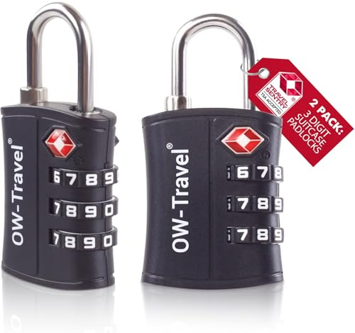OW-Travel Suitcase Locks, TSA Approved Luggage Padlocks, Black ABS, 2 Pack
