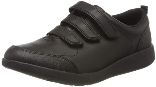 CLARKS Boys Scape Sky Y Wide Fit Uniform Sneakers, Black Leather, 4.5 UK Wide