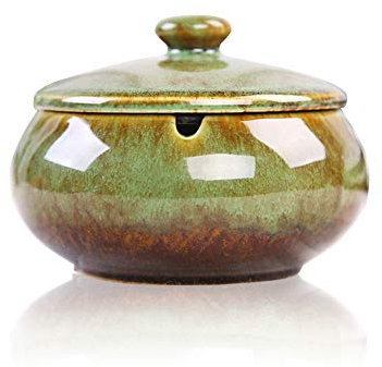 Lependor Ceramic Ashtray with Lids,Windproof,Cigarette Ashtray for Indoor or Outdoor Use，Ash Holder for Smokers,Desktop Smoking Ash Tray for Home Office Decoration - Green