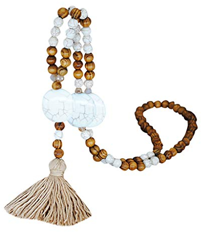 Halskette mit Bommel für Damen, Bohème, elegant, Halskette mit Anhänger aus Holz, handgeknüpft – Holzperlen, lange Halskette, Anhänger, Kette für Pullover, Bohème, Zubehör