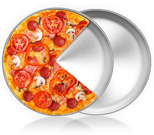 HaWare Teglia per pizza, rotonda, 30 cm, in acciaio inox, 2 pezzi, per forno, atossica e sana, facile da pulire e lavabile in lavastoviglie