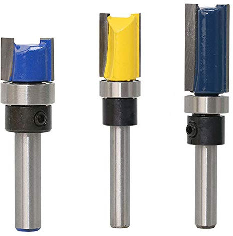 ExcInter 3Pcs 1/4'' Shank Flush Trim Pattern Router Bit Template Router Set Woodworking Top Bearing Milling Tools for Wood Hardwood Particleboard MDF