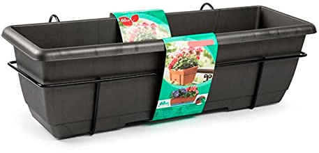 Acan Tradineur - Jardinera para Balcón con Plato y Soporte Metálico - Modelo PLFT - 60 x 28 x 19,5 cm - Color Antracita