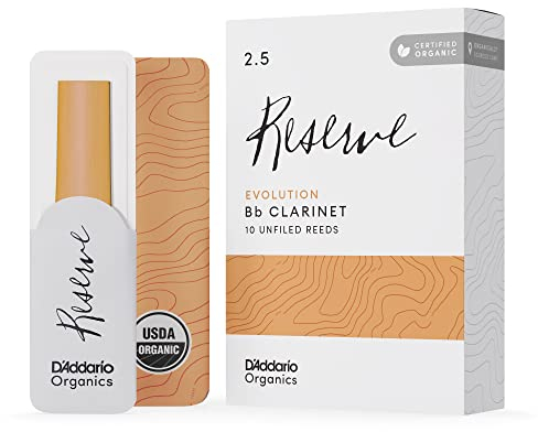 D'Addario Organisch Reserve Evolution Bb Klarinettenblätter - Rohrblätter für Klarinette - Das erste und einzige Bio-Schilfrohr - 2.5 Stärke, 10 Packung