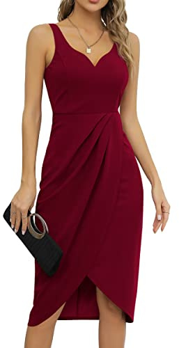 Missufe Robe de cocktail élégante pour femme, robe de soirée rockabilly moulante vintage, bordeaux, L