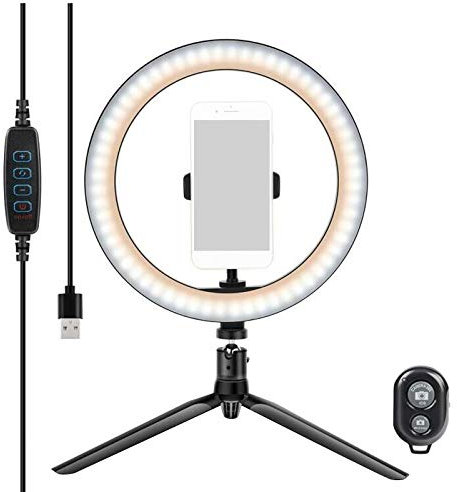 PENGY Lampada da selfie dimmerabile con luce ad a LED da 10 pollici con treppiede per Ringlight per trucco
