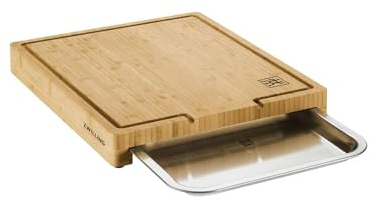 ZWILLING BBQ+ Schneidbrett mit Auffangschale, Saftrille, FSC-zertifizierter Bambus, Schale aus Edelstahl