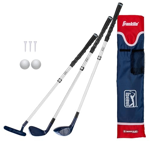 Franklin Sports PGA Tour Kids' Plastic Golf Clubs Set - Youth Toy Plastic Clubs + Bag - Kids' Golf Set with Bag + Balls - Adjustable Length for Boys + Girls - Red + Blue