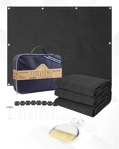 FoundGo Tappeto per Tende da Sole con Occhielli [280g/m² HDPE] Stuoia Campeggio per Esterni con Borsa di Trasporto e Chiodi in Acciaio e Scopa Piccola Antracite 200x300cm