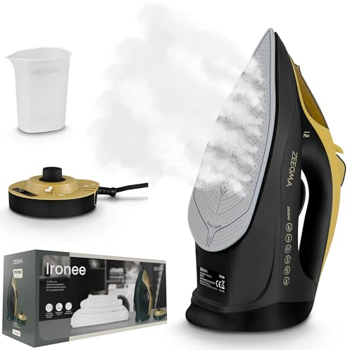ZEEGMA IRONEE Plancha sin cable con Revestimiento Cerámico 2600W, Planchado Horizontal y Vertical a Vapor, Tanque 320 ml, Función Autolimpieza, Anti-Drip y Anti-Calc