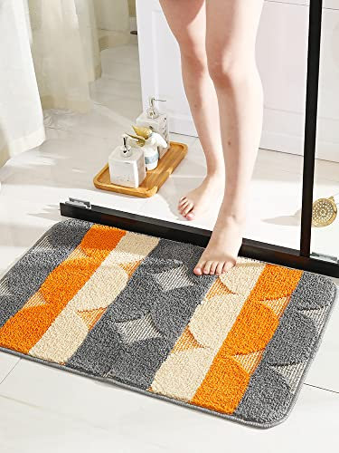 Hecto Badvorleger Waschbar 40X60Cm Orange Beige Grau Badematte Rutschfester,Badteppich rutschfest Waschbar,Mikrofaser,Schnelltrocknende,Antibakteriell