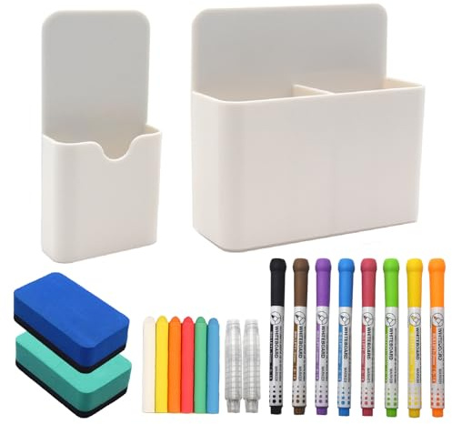 SHENSAIGO Lot de porte-crayons magnétiques, porte-crayons magnétiques, marqueurs pour tableau blanc, accessoires pour tableau blanc, support magnétique pour stylos, organisateur pour la maison