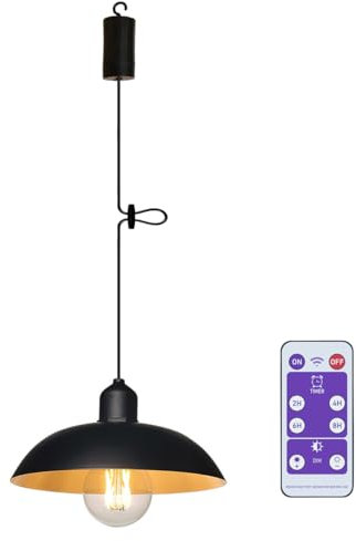 YIKEGE LICHT Industrial Pendant Lamp With Battery Remote Control, Hanging Light Ceiling Lamp Without Electricity, Battery Operated Outdoor Lantern for Gazebo, Garden, Balcony