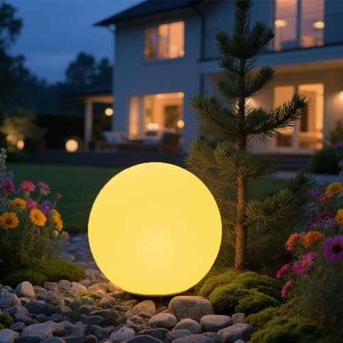 10-in Solar Orb Light, Waterproof Solar Globe Light Outdoor Dimmable RGB Color Changing Solar Garden Ball Light for Outside w/Remote, Landscape Lighting Mood Lamp w/Ground Stake for Yard Poolside Lawn
