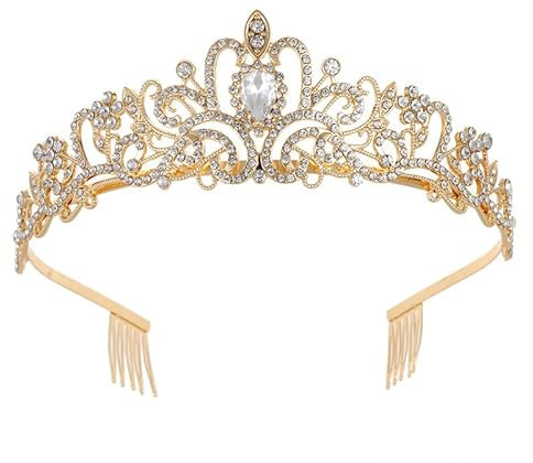 Mädchen Kristall Tiara Krone, Prinzessin Diadem Hochzeit Tiara, Tiara Kristallkrone,Kristall Tiara Gold Krone,Prinzessin Diadem Hochzeit Tiara Crown für Hochzeit Proms Parties Geburtstag