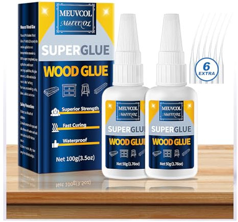 Meuvcol Wood Glue, Strong Wood Glue Heavy duty For furniture,Pva Wood Super Glue For Crafts, Woodworking, Interior & Exterior Waterproof 502 Glue For Baseboard, Cabinets, Door 100g