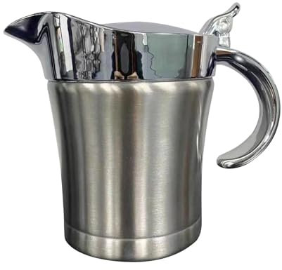 Stainless Steel Thermal Gravy Boat 450 ml Sauce Jug with Hinged Lid Insulated Sauce Jug Double Insulated Silver Thermal Gravy Boat Sauce Jug Sauce Cup Sauce Bowl Dinner Restaurants