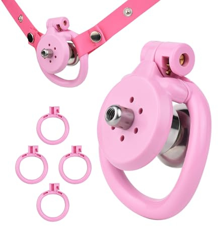 Cage de Chasteté Inversée Cage Chastetée avec Prte Urinoir et 4 Anneaux Différents Ceintures de Chasteté avec Serrure Invisible et Ceinture pour Restreindre le Pénis d'un Homme Sex Toys (B,Pink)