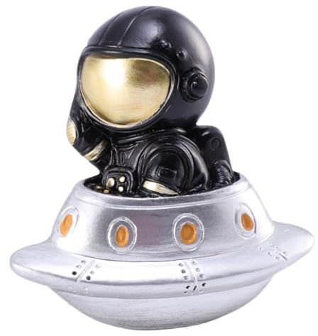 HOMSFOU 3D Resin Astronaut Wall Sticker Creative Space UFO Socket Decal Black Home Indoor Decoration