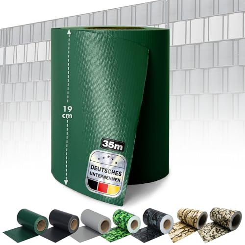 KARAT Strisce frangivista in PVC, per recinzioni da giardino o balcone, con 20 clip di fissaggio, adatte per tappetini singoli e doppie, 19 cm x 35 m, verde