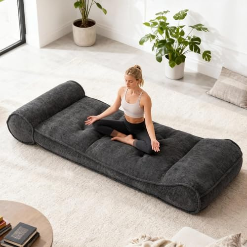 Dineli 83'' Lazy Floor Lounger Meditation & Yoga Chair Couch Recliner Sofa Bed Floor Seat for Adults Indoor Reclining Chairs Bed Comfy Chair Couch for Bedroom Living Room, Black