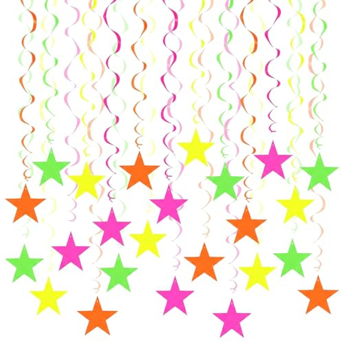 24 Pcs Hanging Swirl Party Decorations,Star Streamers, Paper Pentagram Spiral Pendant,Colorful Star Hanging Decoration for Birthday Decorations,Garden Party, Wedding,Advent,Beer Festival