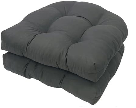 Awoyep Stuhlkissen Outdoor Balkon Kissen: Sitzkissen Halbrund 48x48 Wasserfest Niedriglehner Polster 2er Set Modern Dicke mit Bändern für Büro Gartenstühle und Rattansessel (Dark Gray)