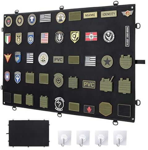 ComPDCVD Porta patchs 110x71 cm tappetino da parete organizer tattico, pannello espositivo con occhielli e chiusure a strappo per adesivi timbri distintivi nero