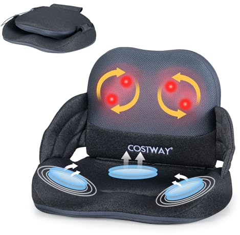 COSTWAY Masajeador Espalda con Calor, Cojín de Masaje Shiatsu Plegable para Zona Lumbar y Caderas con Amasamiento, 3 Niveles de Compresión de Aire, Apoyo Ergonómica para Sillas, Uso en Casa y Oficina