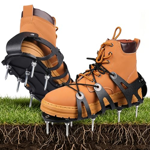 Qdreclod Zapatos Aireador de Césped, Aireador Cesped Ajustables con 22 Clavos, Zapatos Escarificador Cesped, Aireador Cesped Manual para césped de Jardín de Patio, Tamaño Universal, Negro (Negro)