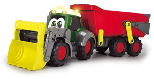 Dickie Toys ABC Traktor - Fahrzeug für Babys und Kleinkinder ab 1 Jahr, mit beweglichen Teilen, Licht und Sound, Abnehmbarer Anhänger, bewegliche Schaufel, Spielzeug zur Förderung der Motorik
